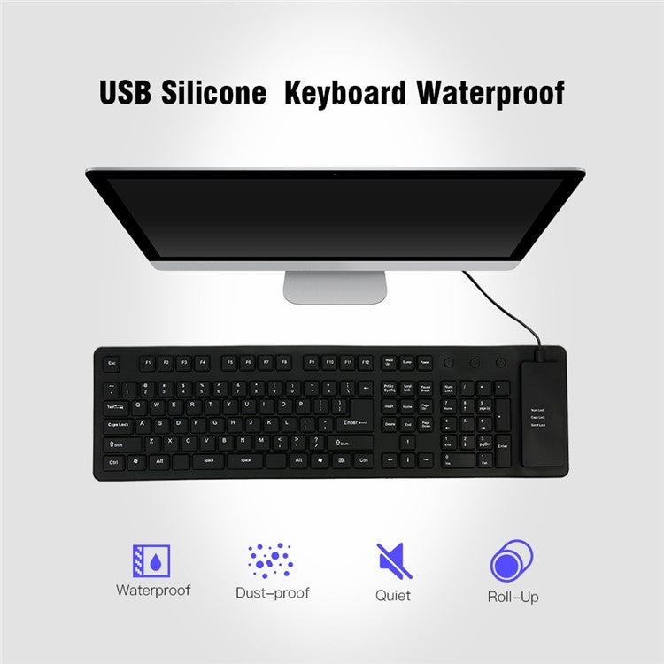 108 Keys USB Silicone Foldable Keyboard  Waterproof Dustproof USB Silent Keys - Pink