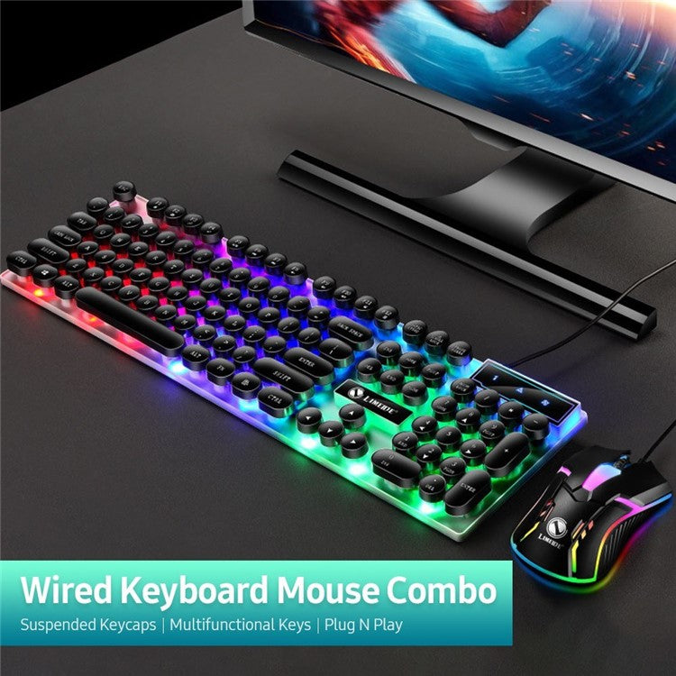 Wired Backlit Keyboard Mouse Combo Folding Feet Suspended Keycaps Design Keyboard Breathing Light Ergonomic Mouse - Black