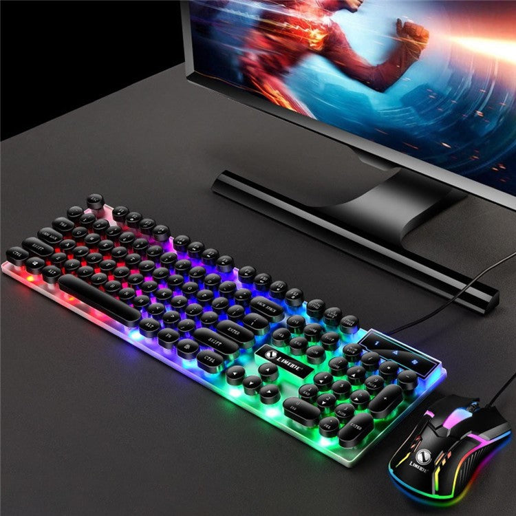 Wired Backlit Keyboard Mouse Combo Folding Feet Suspended Keycaps Design Keyboard Breathing Light Ergonomic Mouse - Black