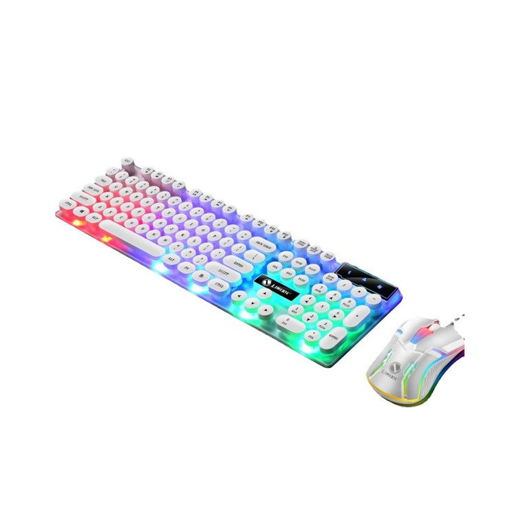 Wired Backlit Keyboard Mouse Combo Folding Feet Suspended Keycaps Design Keyboard Breathing Light Ergonomic Mouse - White