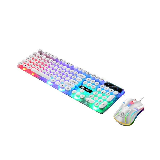 Wired Backlit Keyboard Mouse Combo Folding Feet Suspended Keycaps Design Keyboard Breathing Light Ergonomic Mouse - White