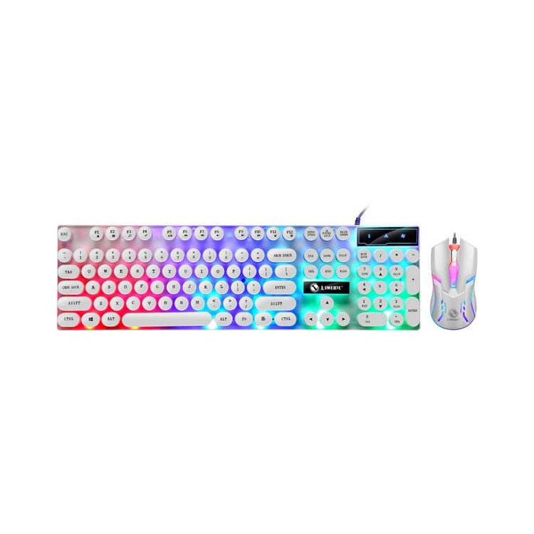 Wired Backlit Keyboard Mouse Combo Folding Feet Suspended Keycaps Design Keyboard Breathing Light Ergonomic Mouse - White