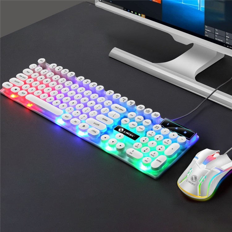 Wired Backlit Keyboard Mouse Combo Folding Feet Suspended Keycaps Design Keyboard Breathing Light Ergonomic Mouse - White