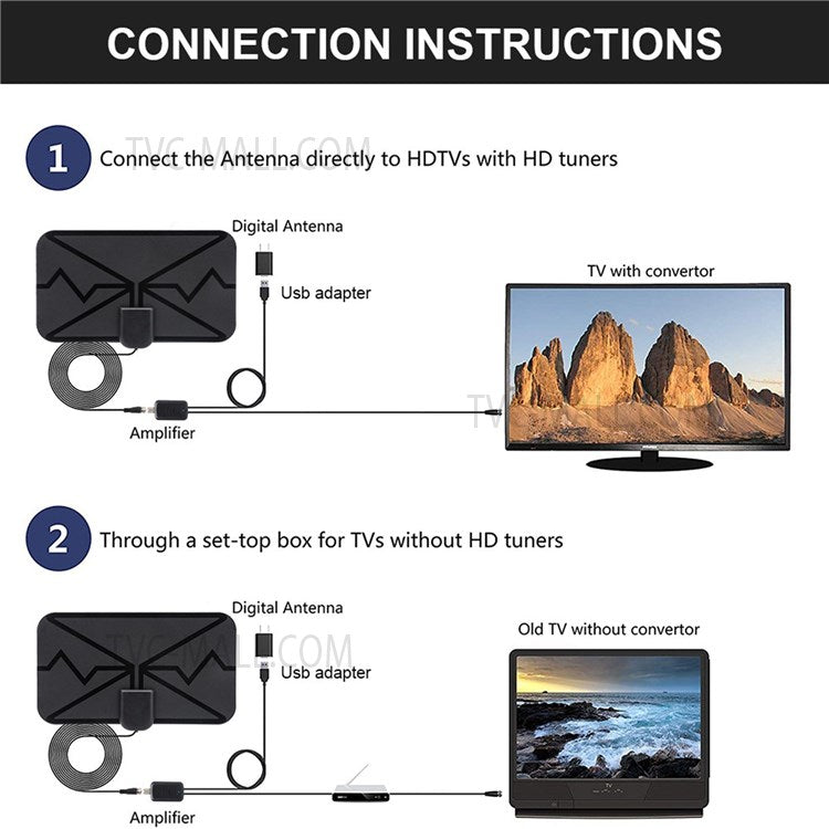 Amplified DVB-T HD Digital TV Antenna Long 3600 Miles Range Reception 4K Indoor Outdoor Antenna with Amplifier Signal