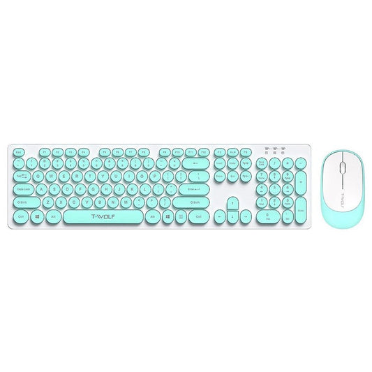 T-WOLF TF770 2.4G Wireless Keyboard Mouse Round Keycap Comfortable Mute Typing Keyboard Mouse Set - Blue