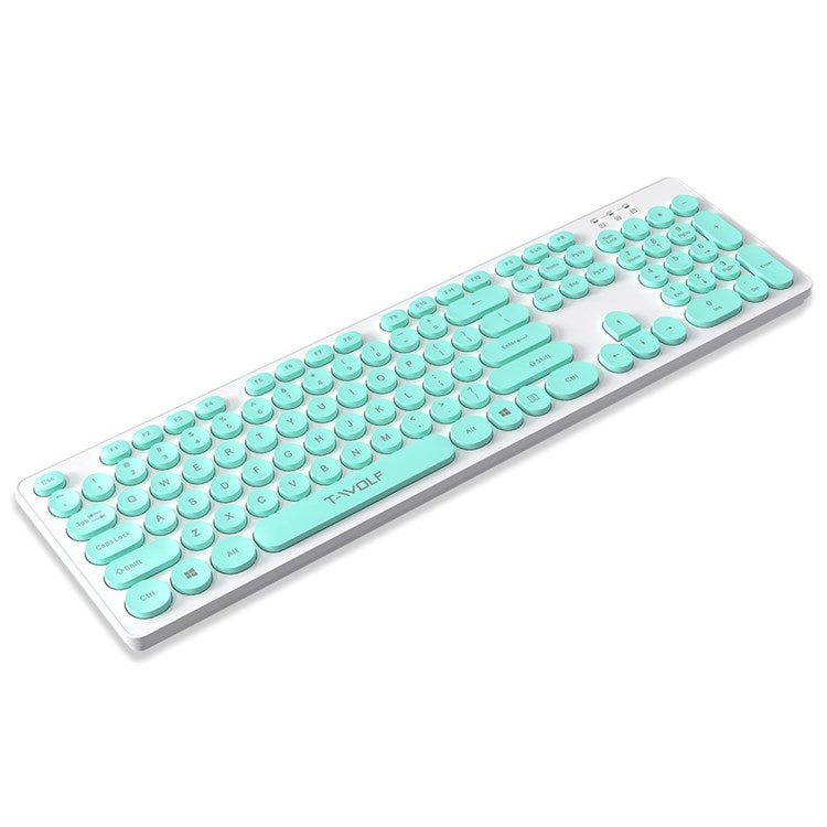 T-WOLF TF770 2.4G Wireless Keyboard Mouse Round Keycap Comfortable Mute Typing Keyboard Mouse Set - Blue