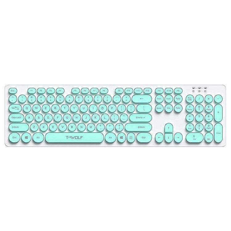 T-WOLF TF770 2.4G Wireless Keyboard Mouse Round Keycap Comfortable Mute Typing Keyboard Mouse Set - Blue