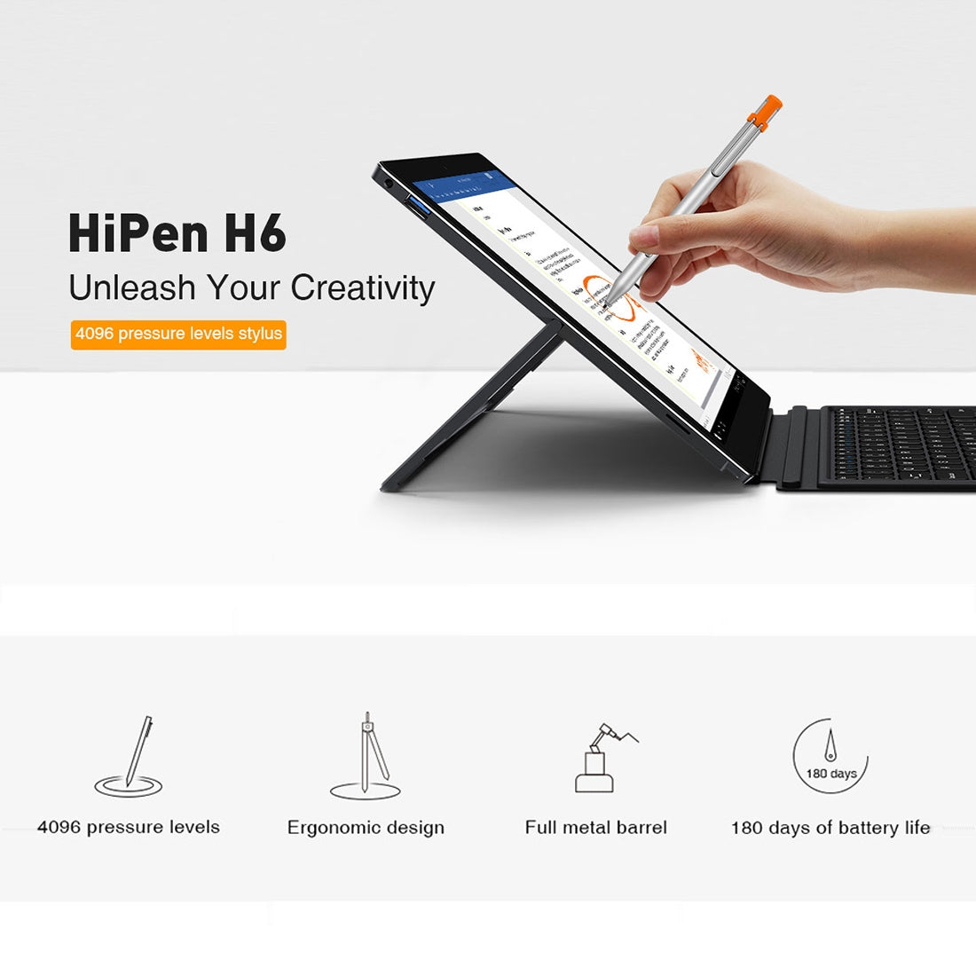 CHUWI HiPen H6 4096 Pressure Levels Sensitivity Metal Body Stylus Pen for Surpad /Ubook Pro / New UBOOK / New Hi10 X / Hi10 XR / Hi10 Go (WMC0436, WMC0273, WMC0372, WMC0374, WMC7273, WMC0409, WMC1410)(Silver)
