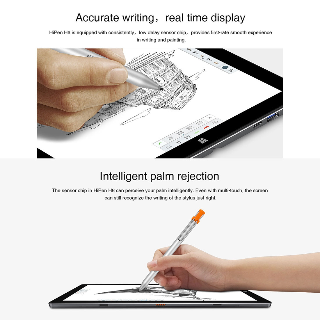 CHUWI HiPen H6 4096 Pressure Levels Sensitivity Metal Body Stylus Pen for Surpad /Ubook Pro / New UBOOK / New Hi10 X / Hi10 XR / Hi10 Go (WMC0436, WMC0273, WMC0372, WMC0374, WMC7273, WMC0409, WMC1410)(Silver)
