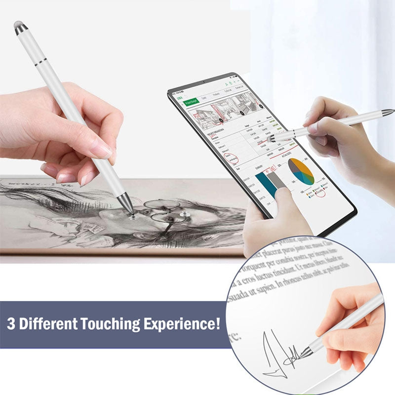 JB03 Universal Magnetic Pen Cap Pan Head + Fiber Cloth + Ball Point Pen 3 in 1 Stylus Pen for Smart Tablets and Mobile Phones (White)