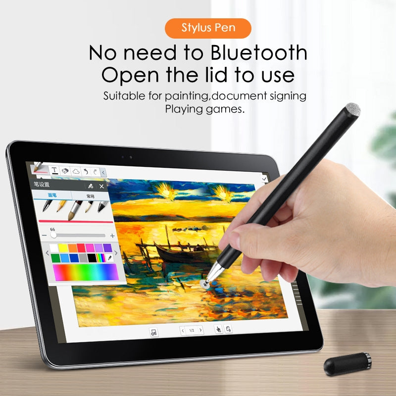 JD02 Universal Magnetic Pen Cap Pan Head + Fiber Cloth 2 in 1 Stylus Pen for Smart Tablets and Mobile Phones (Black)