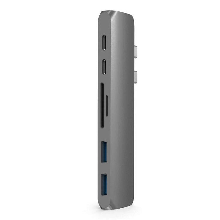 7-in-1 Aluminum USB Type-C Port to Thunderbolt 3/4K HDMI/USB-C/2xUSB3.0/SD/MicroSD Hub Adapter for MacBook Pro - Grey