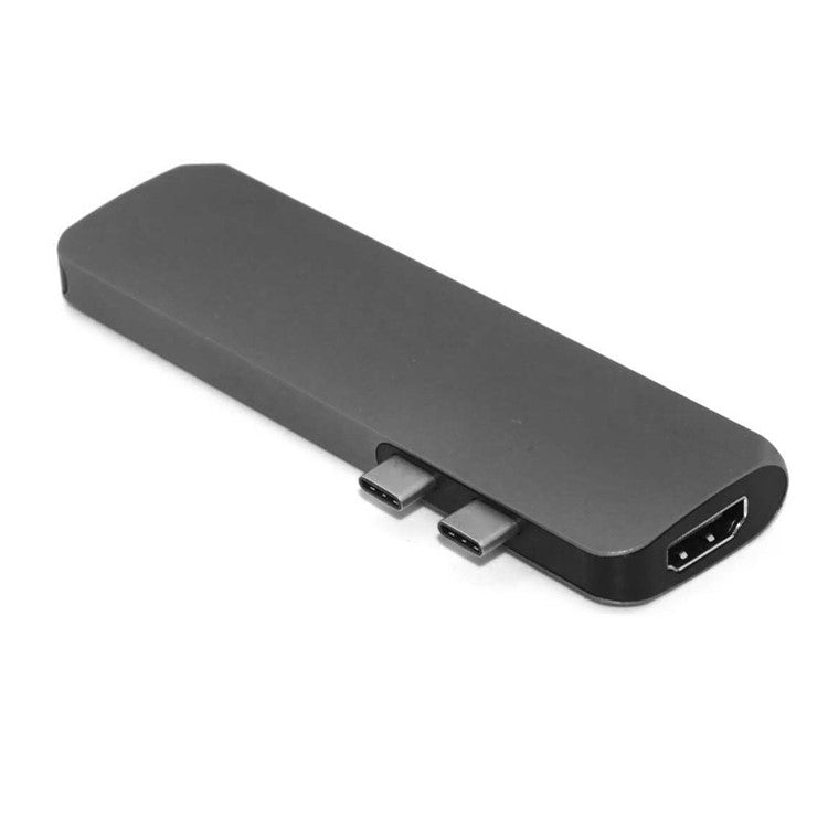 7-in-1 Aluminum USB Type-C Port to Thunderbolt 3/4K HDMI/USB-C/2xUSB3.0/SD/MicroSD Hub Adapter for MacBook Pro - Grey