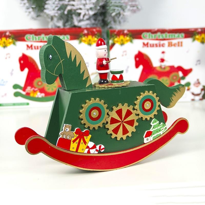2 PCS Christmas Painted Wooden Horse Music Box Decoration (Green)
