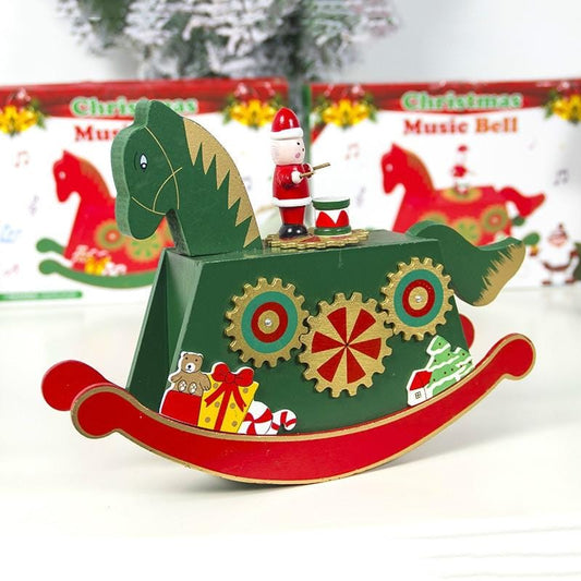 2 PCS Christmas Painted Wooden Horse Music Box Decoration (Green)