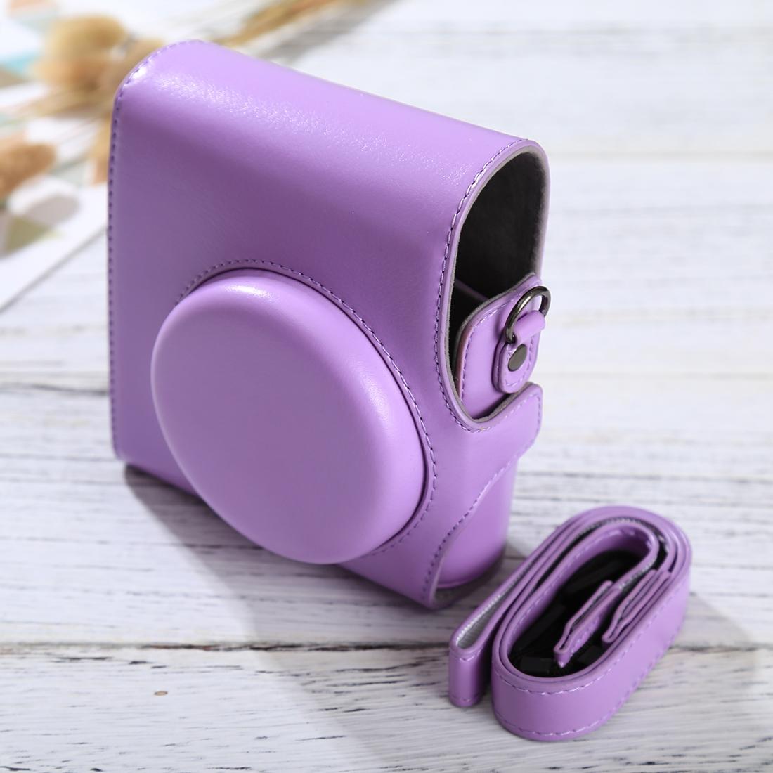Full Body Camera PU Leather Case Bag with Strap for FUJIFILM instax mini 90 / 25 / 7 / 8 / 9 (Purple)