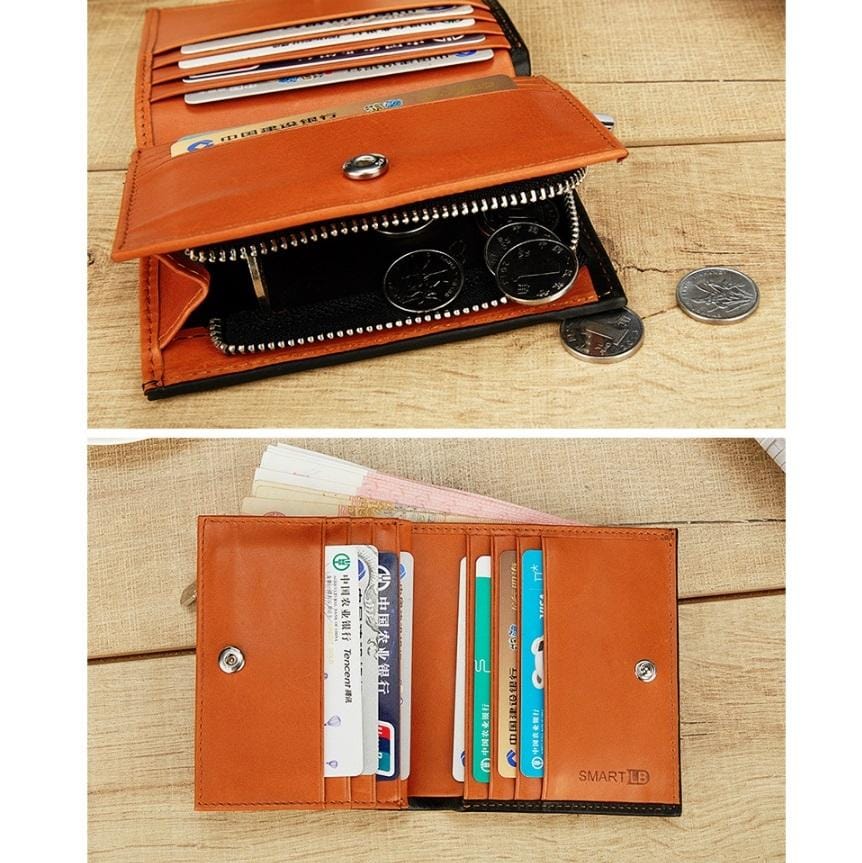 Men Leather Business Wallet Bluetooth Anti-Lost Alarm Smart Coin Purse (Blue)