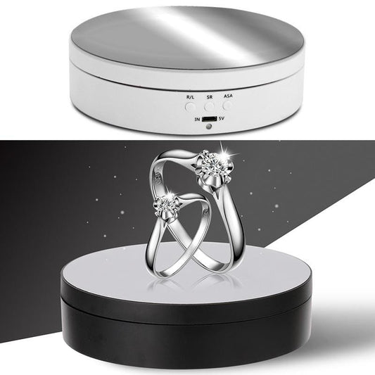 13.8cm Mirror Style USB Charging Smart 360 Degree Rotating Turntable Display Stand Video Shooting Props Turntable for Photography, Load 3kg (White)