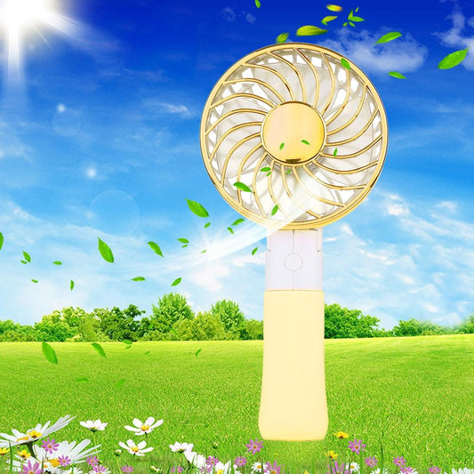 SEMA Foldable Handheld Rechargeable Mini Battery Fan with 3 Speed Control & Lanyard (Yellow)