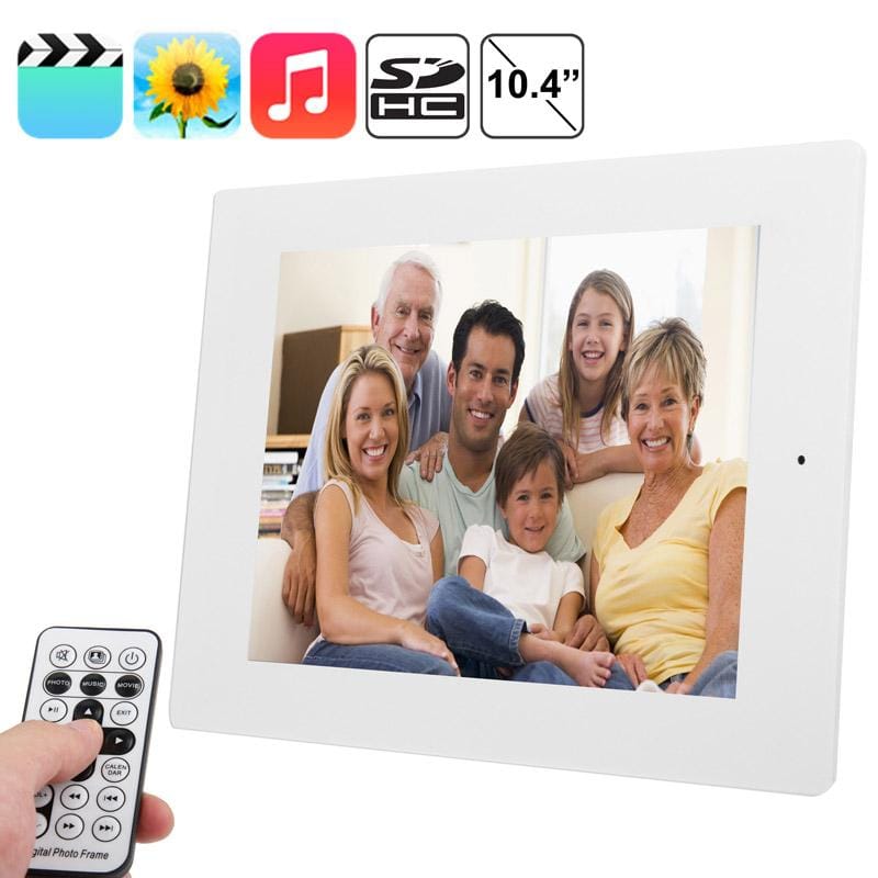 10.4 inch TFT LCD Display Multi-media Digital Photo Frame with Music & Movie Player / Remote Control Function, Support USB / SD Card Input, Built in Stereo Speaker (White)