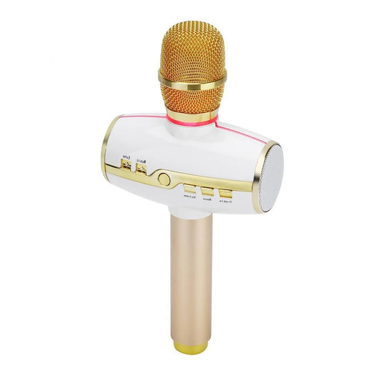 H9 High Sound Quality Handheld KTV Karaoke Recording Colorful RGB Neon Lights Bluetooth Wireless Condenser Microphone, For Notebook, PC, Speaker, Headphone, iPad, iPhone, Galaxy, Huawei, Xiaomi, LG, HTC and Other Smart Phones (Gold)