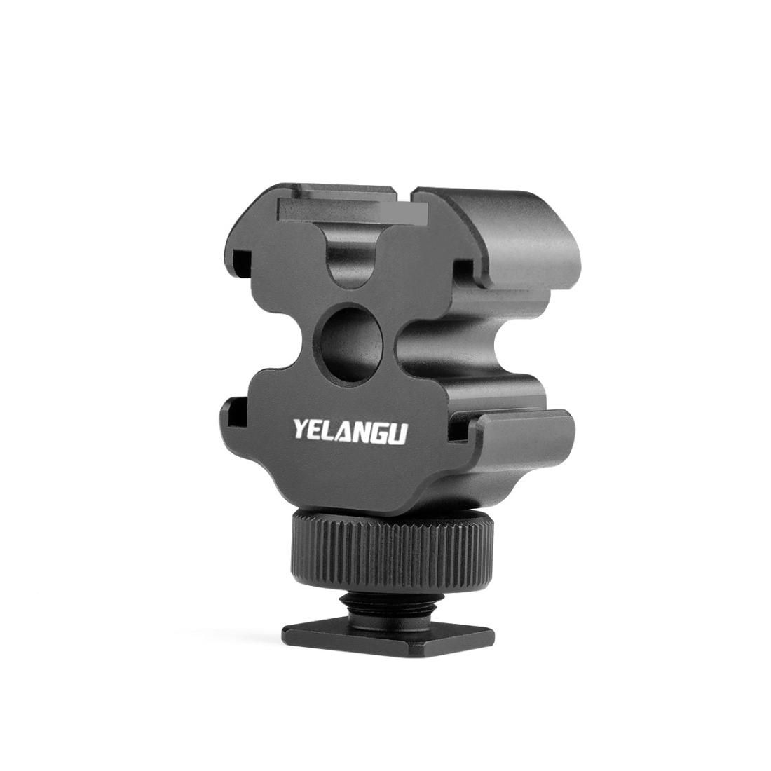 YELANGU YLG0601A A68 3-Head Cold Shoe Mount Adapter Microphone Flash Light Metal Holder Bracket (Black)