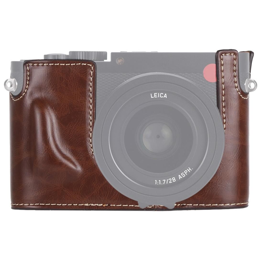 1/4 inch Thread PU Leather Camera Half Case Base for Leica Q (Coffee)