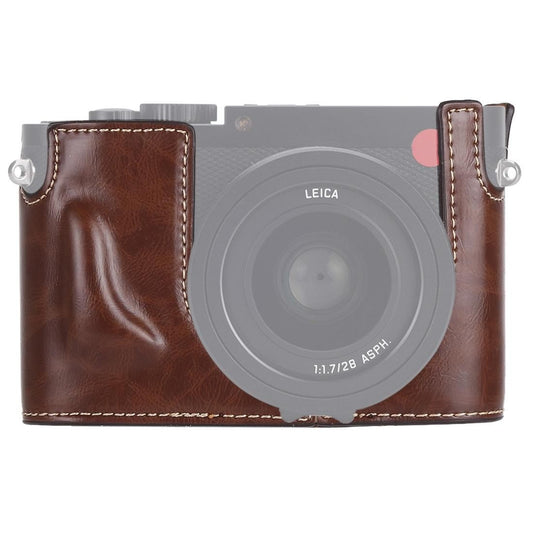 1/4 inch Thread PU Leather Camera Half Case Base for Leica Q (Coffee)