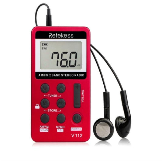 Retekess V-112 Mini Portable 1.5 inch LCD Display FM Radio with Lanyard & Earphone (Red)