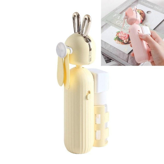 Handheld Spray Disinfection Fan USB Charging Mini Outdoor Replenishment Fan, Style:Rabbit Ears (Yellow)