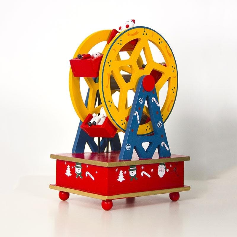 2 PCS Christmas Wood Painted Ferris Wheel Music Box Ornaments Children Gift (Red)