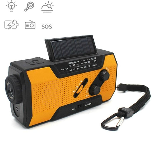 Multifunctional Hand Crank Solar Power LED Flashlight Full Band FM Radio Desk Lamp Alarm, Style:US Version NOAA (Orange)
