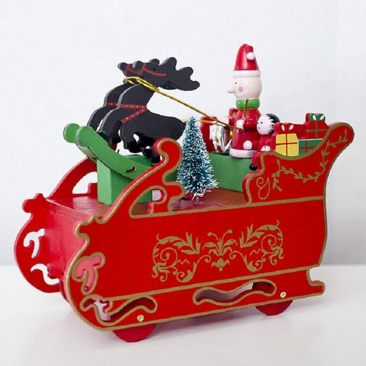 2 PCS Christmas Decorations Creative Sleigh Gift Music Box Wooden Decorations (Red)