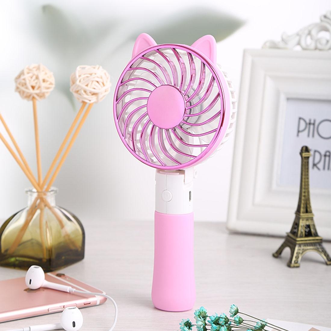 SEMA Portable USB Rechargeable 3 Speeds Folding Cooling Handheld Personal Fan with LED Light (Pink)