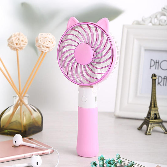 SEMA Portable USB Rechargeable 3 Speeds Folding Cooling Handheld Personal Fan with LED Light (Pink)