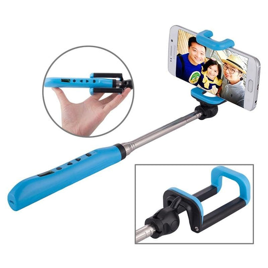 Portable Focusing Bluetooth Wireless Selfie Stick Monopod Folding Extendable Pocket Handheld Holder for iOS & Android Phone, Folded Length: 8.8cm, Max Extension Length: 80.0cm (Blue)