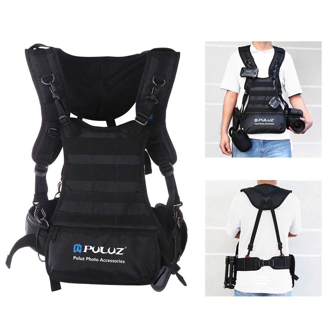 PULUZ Multi-functional Bundle Double Shoulders Padded Strap Waist Belt Holder Holster for SLR / DSLR Cameras