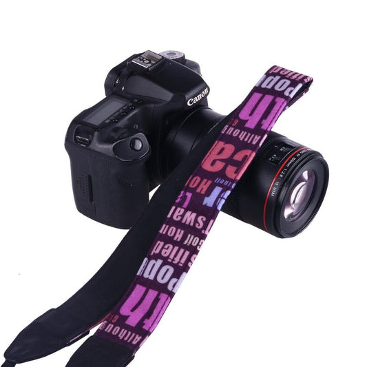 LYNCA LH-04 British Style Series Purple Background English Words Universal Genuine Leather Shoulder Neck Strap Camera Strap for Nikon / Canon / Sony / Panasonic / SLR DSLR ILDC (Style2)