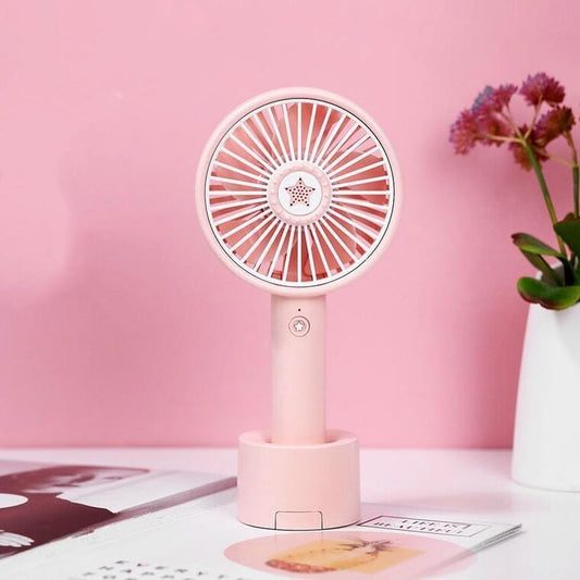 USB Portable Outdoor Mini Fan with Mobile Phone Holder Night Light Small Fan (Sakura Pink)
