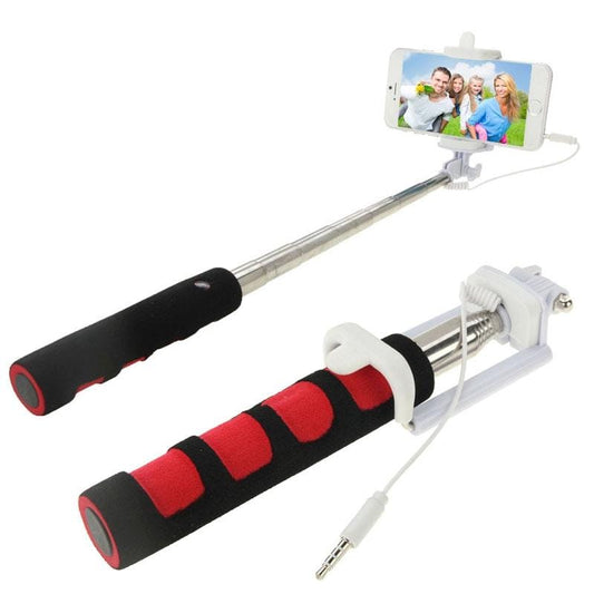GoShot Photo Pole Selfie Stick Monopod Extendable Handheld Holder with 3.5mm Audio Cable, Max Length: 88cm (Red)
