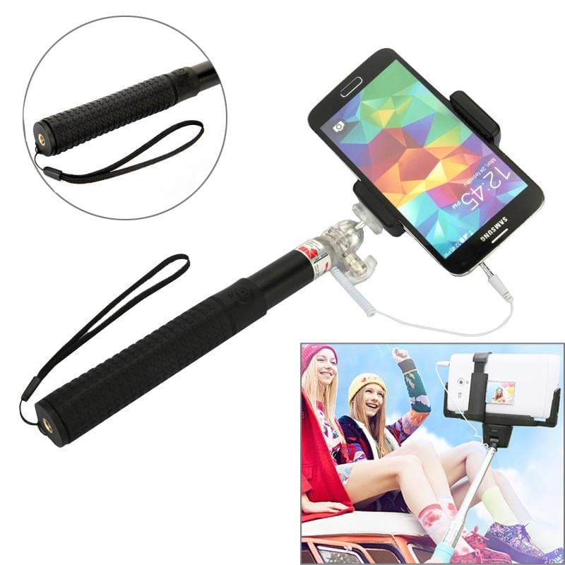 Anti-skid Aluminium Alloy 3.5mm Audio Cable Take Pole Self-timer Controller for iPhone 6 & 6S & 5 / Galaxy S3 / S4 / S5 / NOTE, Max Length: 85cm (Black)
