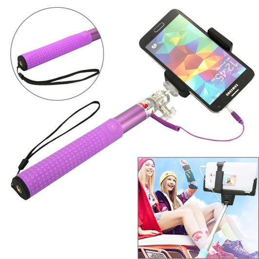 Anti-skid Aluminium Alloy 3.5mm Audio Cable Take Pole Self-timer Controller for iPhone 6 & 6S & 5 / Galaxy S3 / S4 / S5 / NOTE, Max Length: 85cm (Purple)
