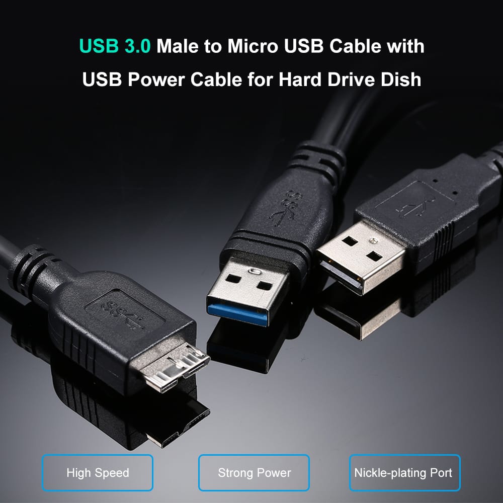 USB 3.0 Male to Micro USB Cable with USB Power Cable for