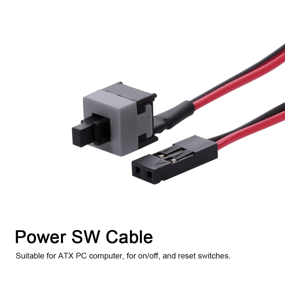 PC Power Cable 48cm 2 Pin SW Cable On/Off/Reset Push Button - Black Red