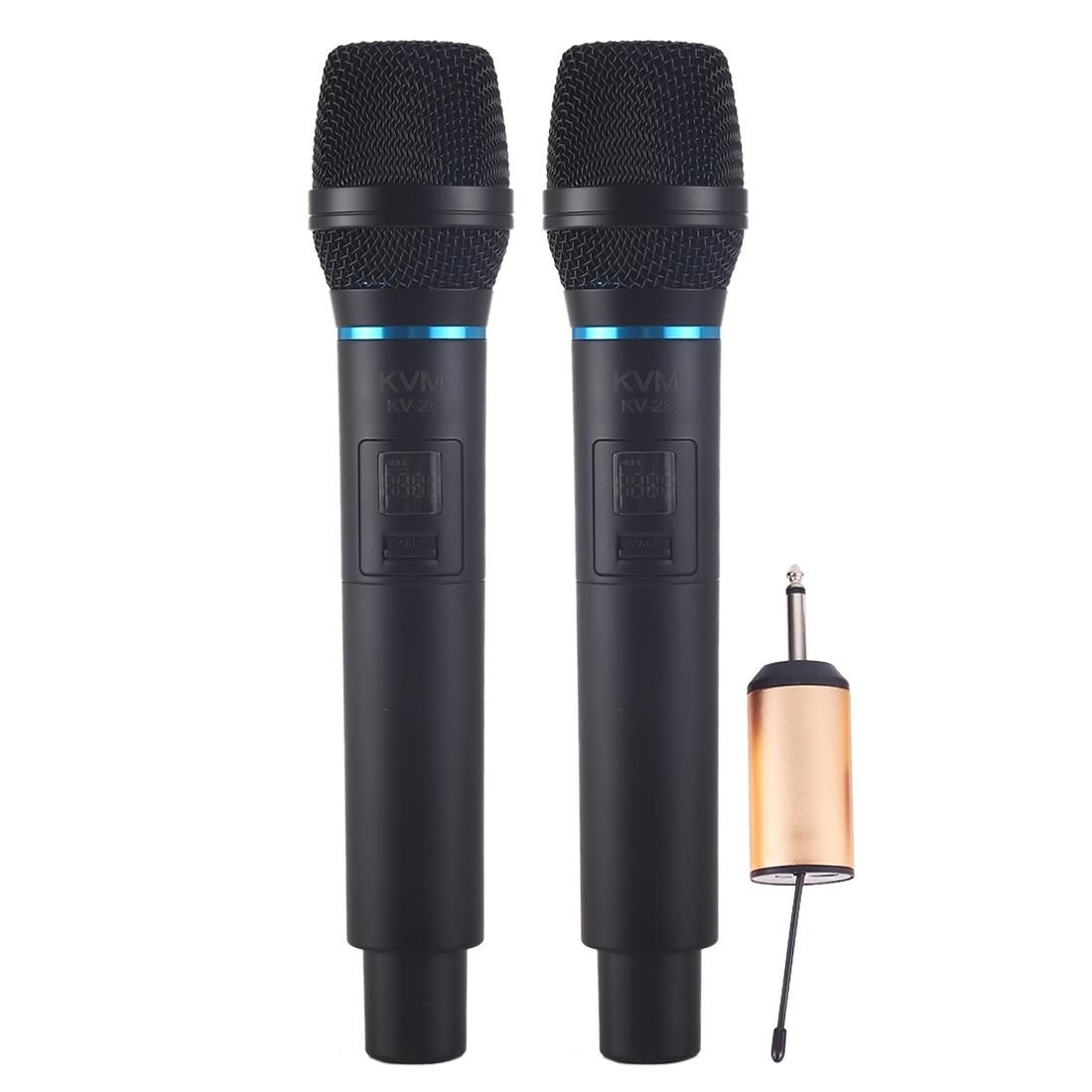 KVM KV-28 1-to-2 Handheld UHF/VHF Wireless Microphones with Receiver (Black)
