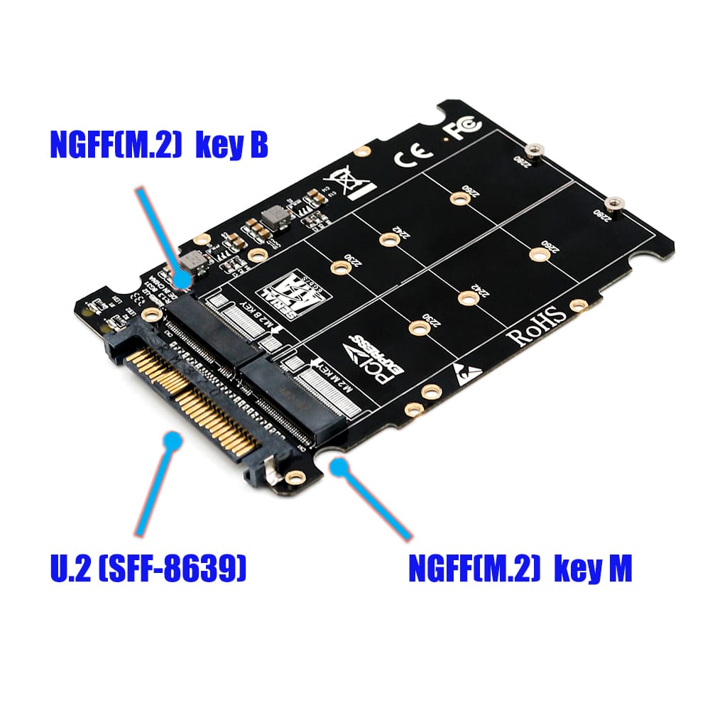 M.2 NGFF SSD(Key M) Key B SSD to U.2 SFF-8639 Adapter Card