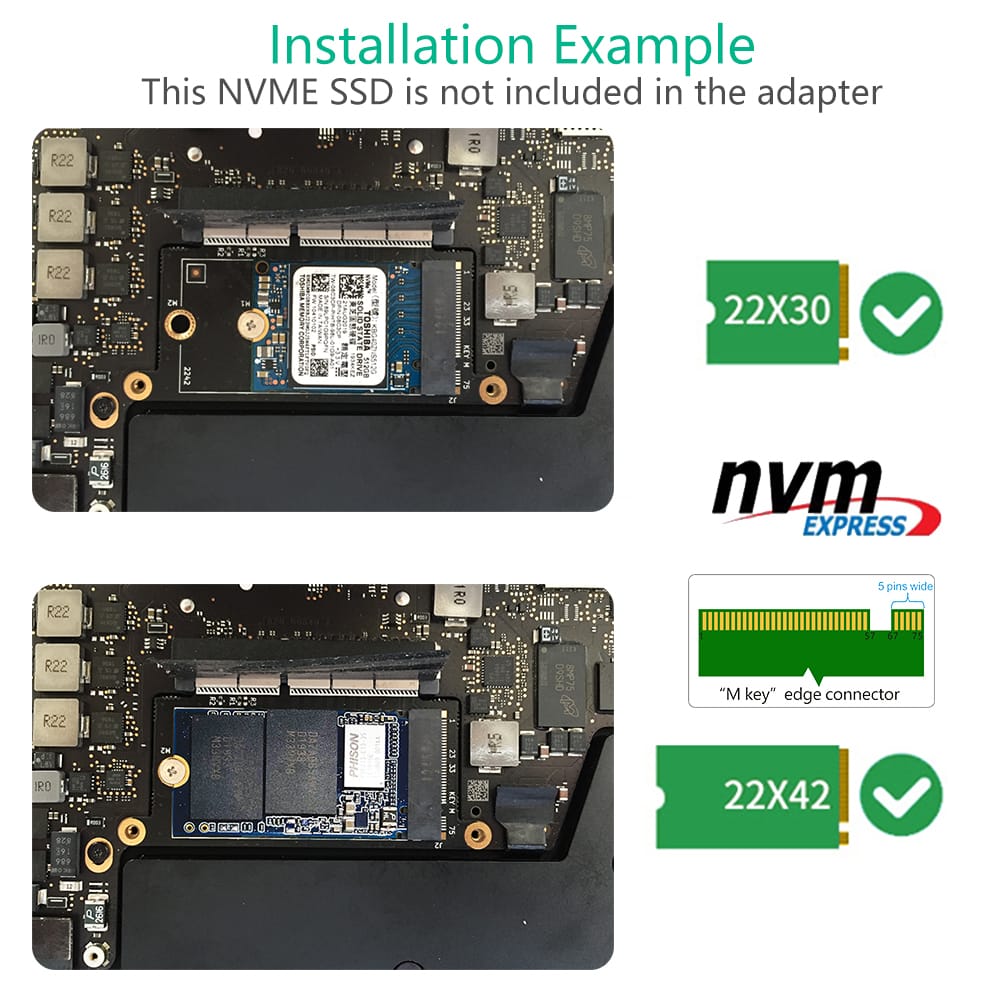 M.2 NVME SSD Adapter Card M.2 NVMe Key M 2230/2242 SSD