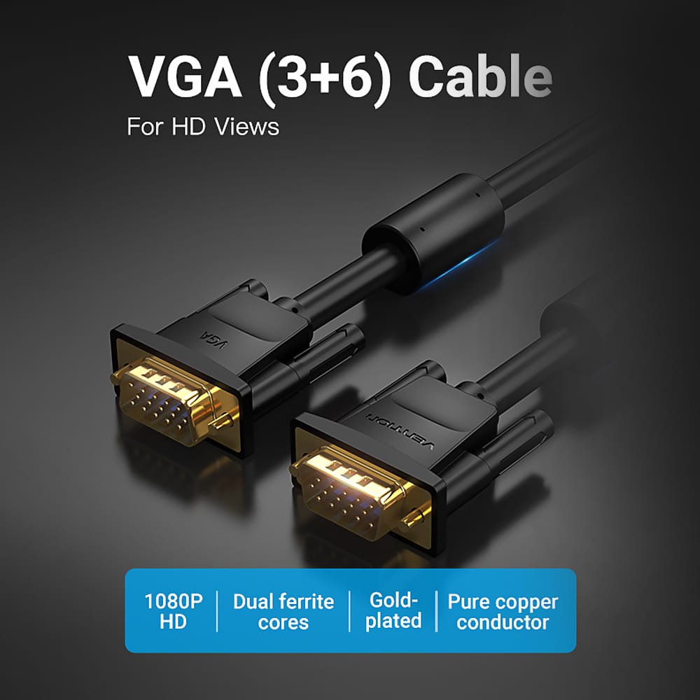Vention VGA Cable 3+6 VGA Male to Male Cable with HD 1080P - 1m