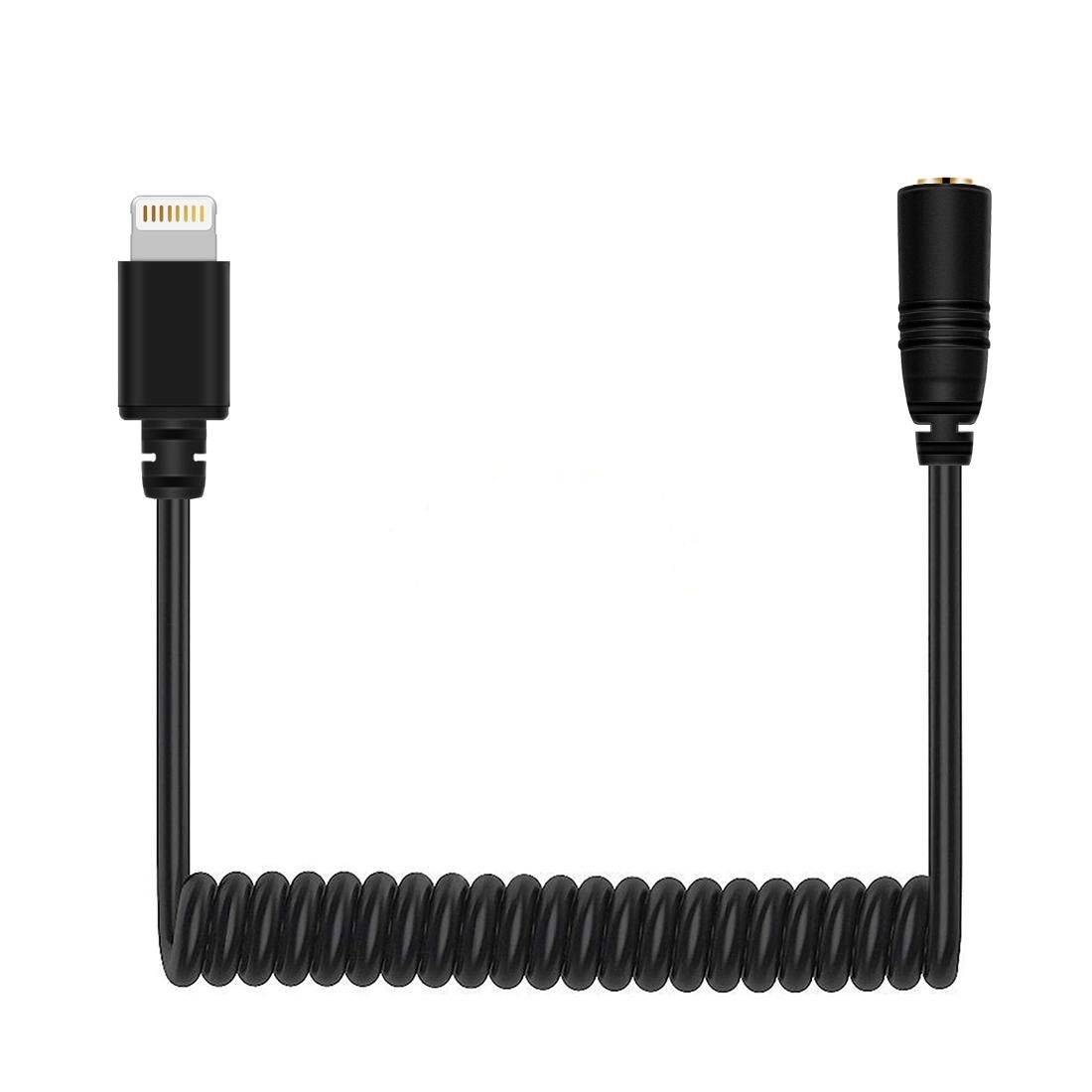 PULUZ 3.5mm TRRS Female to 8 Pin Male Live Microphone Audio Adapter Spring Coiled Cable for iPhone, Cable Stretching to 100cm (Black)