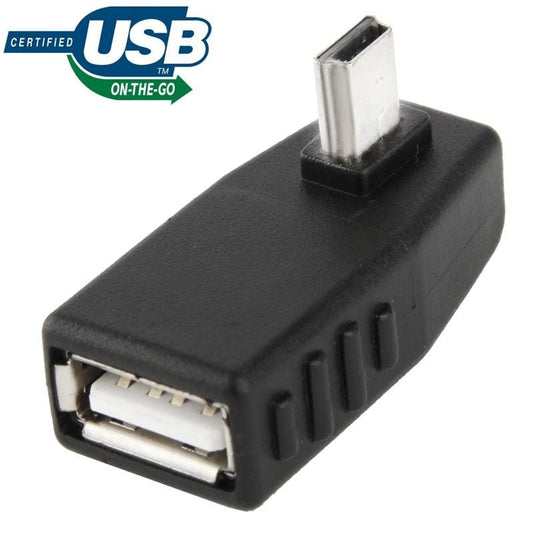 Mini USB Male to USB 2.0 AF Adapter with 90 Degree Right Angled, Support OTG Function (Black)